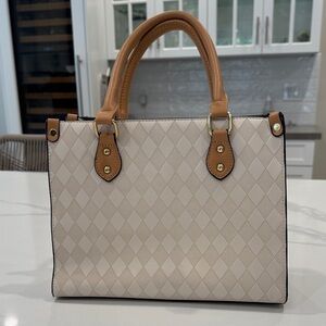 Cream and Tan Women's Structured Tote Bag